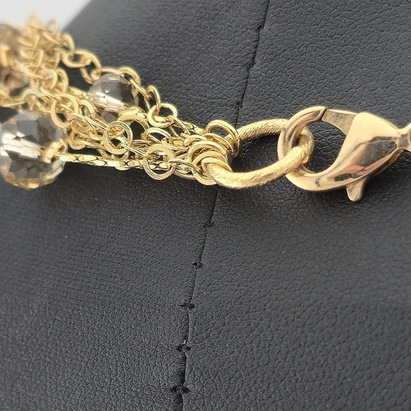 Gold Tone Multi-Strand Chain Necklace with Glass Bead Accents 20" Layered - Picture 13 of 16